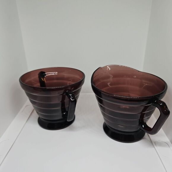 Hazel Atlas MODERNTONE AMETHYST *3" CREAMER & SUGAR* set no flaws,gorgeous color - Picture 1 of 10